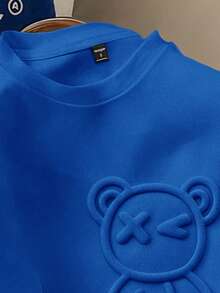 Manfinity Joysei Navy Blue Fitted Short Sleeve T-Shirt For Men - Royal Blue - View 3