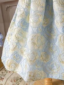 Glamorique Kids 少女花卉提花圆领花瓣袖优雅派对连衣裙 - 藍色 - 查看 5