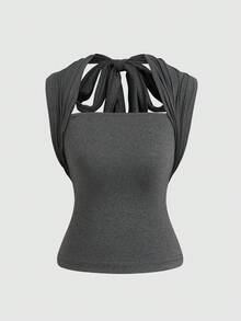 Franclia 2pcs Set: French Gray Strapless Crop Top & Mini Skirt - Dark Grey - View 8