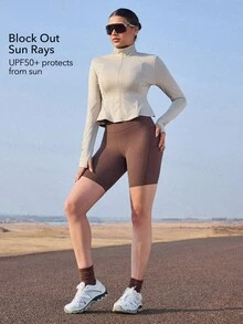 OutZeal Women Sun-Proof Jacket Daily Casual Travel Summer Cool Touch UV Protection Mermaid Hem With Thumb Hole - Khaki - View 3