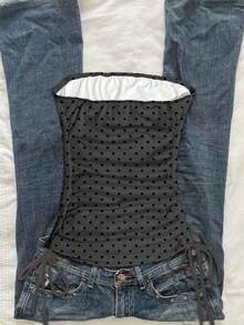 SHEIN EZwear 女士休闲抽绳系结露脐抹胸上衣 - 彩色 - 查看 2