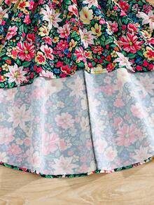 SHEIN 女童雪纺碎花圆领荷叶边下摆休闲连衣裙 - 彩色 - 查看 3