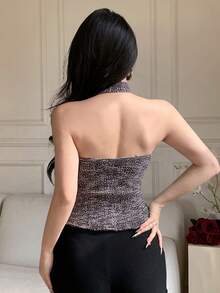 DAZY Women's Elegant Halter Neck 3D Floral Blouse, Summer - Pink - View 2