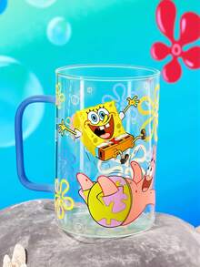SpongeBob SquarePants | SHEIN 1个 27.1盎司/800毫升 可爱卡通图案印花硼硅酸盐玻璃杯，耐冷耐热，适用于牛奶、果汁、咖啡等。 - 無色 - 查看 7