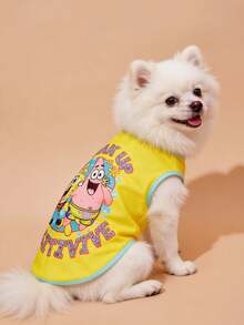 SpongeBob SquarePants | SHEIN 1件可爱卡通印花宠物背心，猫狗通用，尺码从XXS到XXXXXL（XS到XL），海绵材质，吸收正能量，活泼可爱 - 黃色 - 查看 4