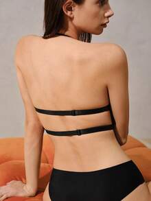 Veilyse Women's Solid Color Half Cup Comfort Bra Underwire Push-Up Multi-Strap Halter Bra Suitable For All Seasonsfor Summerfor Summer - Black - View 2