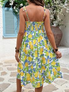 SHEIN 孕妇休闲柠檬印花无袖连衣裙 - 綠色 - 查看 2