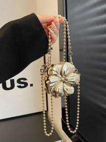 SHEIN Glamour New Floral Chain Shoulder Crossbody Bag, Fashionable & Sweet Evening Clutch, Wedding - Gold - View 6