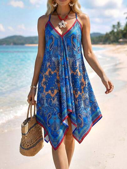 Sylviya Women's Casual V-Neck Hem Positioning Summer Vacation Dress Dresses For Women Summer Dresses For Women Summer Clothes Cruise Outfit For Women Vestidos De Mujer Casual  Vacation Boho Womens Clothing Beach Vacation Outfits Woman Flowy Dresses Beach Outfits For Women Holiday Dresses Country Dress Country Concert Outfit Floral Dresses For Women  Blue Dress