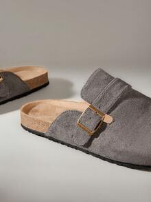 Solecia Women's New Slip-On Half-Cover Casual Flat Shoes - Dark Grey - View 5
