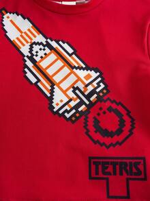 Tetris™ X SHEIN Baby Boy Letter & Cartoon Print Round Neck Short Sleeve T-Shirt And Shorts Casual Daily Outfit - Red - View 4