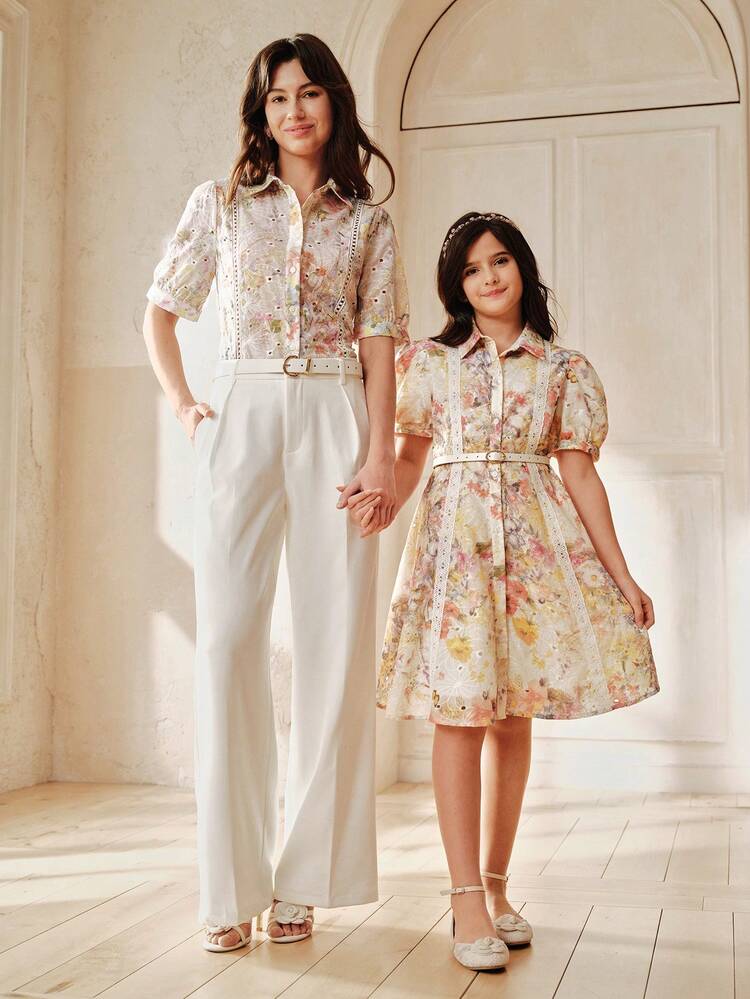 Girls' Floral Print Dress With Belt, Spring/Summer