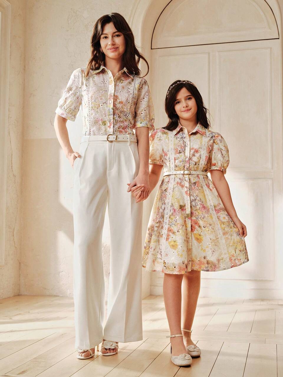 Girls' Floral Print Dress With Belt, Spring/Summer