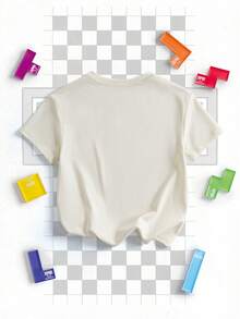 Tetris™ X SHEIN 1pc Casual Young Girl Round Neck Short Sleeve Heart & Letter Print T-Shirt - Apricot - View 2