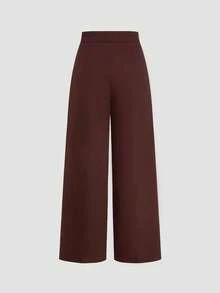 Olithes 2025 New Women's Long Pants Brown Button Detail Asymmetric Waist Casual Work Versatile - Brown - View 2