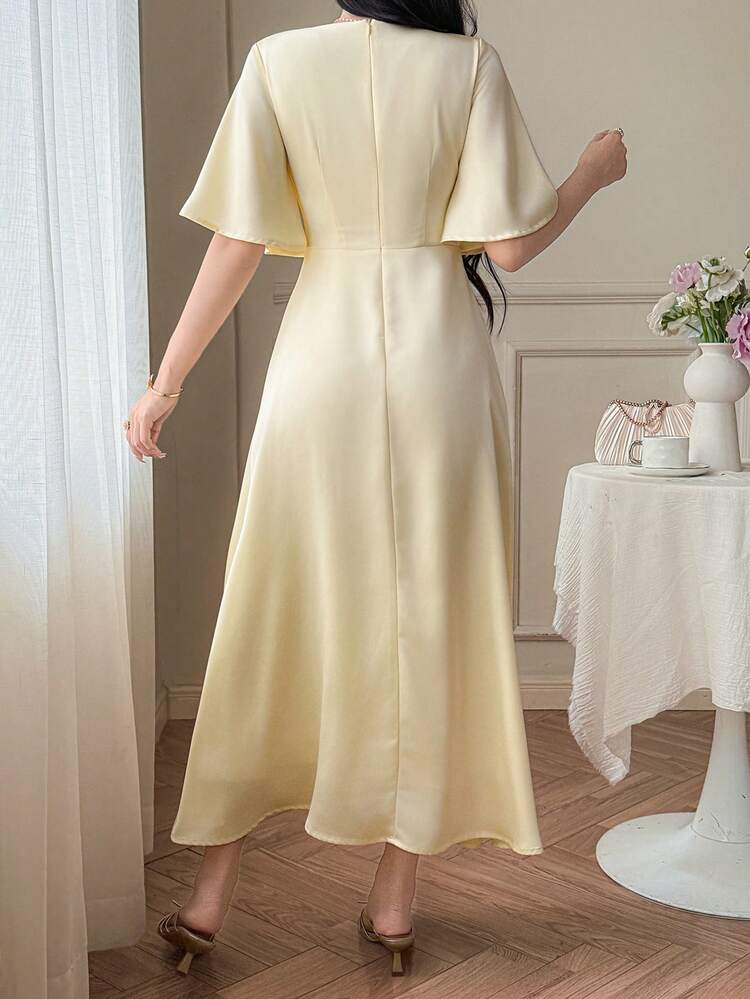 Women's Elegant Lace Patchwork Ruffle Sleeve Mid-Length Dress, Summer