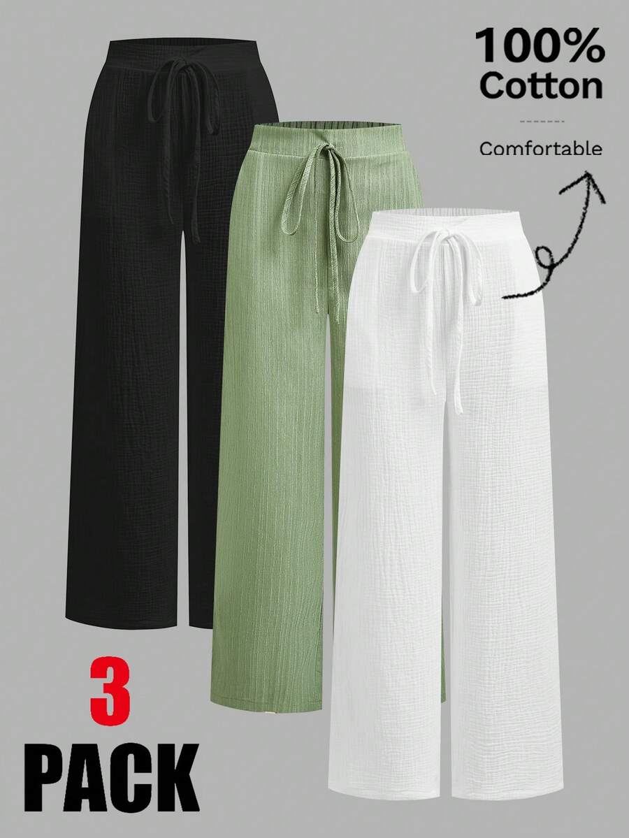 SHEIN Essnce Bộ 3 quần dài ống đứng thoải mái cho nữ, quần hè cho nữ. - Nhiều màu - Xem 1