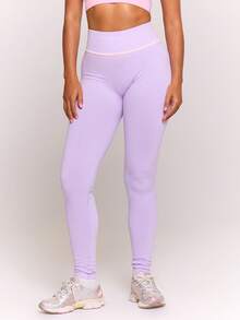 Musera Sport 撞色缝线高腰口袋运动紧身裤，仅限运动健身健身房普拉提日常休闲运动。 - 淡紫色 - 查看 2