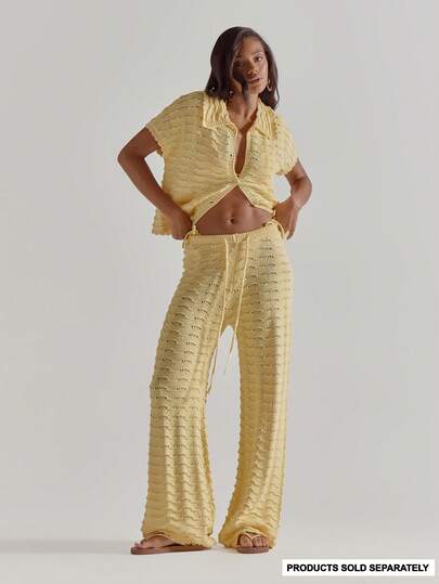 MUSERA Scallop Hem Tie Waist Loose Relaxed Fit Mid Waist Wavy Crochet Trousers Coord Bottoms Only Cute Beach Coverup Summer Spring Holiday Going Out Swim Sexy Crochet Knit
