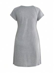 Moonlight&Mama Vestaglia casual da donna incinta, a tinta unita, con scollo tondo e funzione di allattamento - Grigio Chiaro - Visualizzare 2