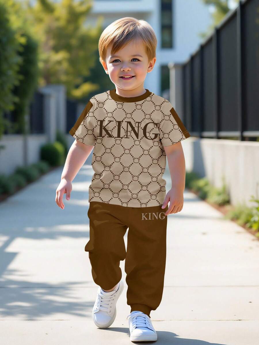 SHEIN Young Boy Casual College Style Simple Versatile Letter Print Crew Neck Short Sleeve T-Shirt Loose Comfortable Versatile Suitable For Outings School Vacation Gatherings Sports Suitable For Spring Summer - Multicolor - View 1