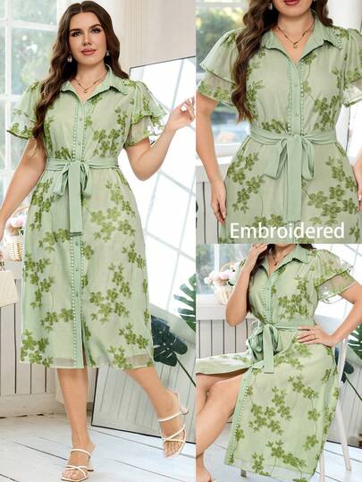Reflora Plus Size Elegant Women's Dress With Embroidered Collar And Tie Waist Birthday Dresses For Women Birthday Outfits For Women Carnival Costume Carnival Women Look 2026 Women Carnival Costume Carnival Outfit Carnival Costume For Women Women's Carnival Costume Spring Outfits For Women Spring Outfit Women Spring Break Outfits Elegant Dresses For Women Elegant Dress For Women Elegant Dresses For Party Elegant Dress Women Floral Dress Floral Dresses For Women Flower