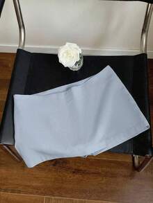 Comfortcana Light Blue Linen Mini Low-Waist Skirt, Summer - Baby Blue - View 9