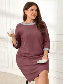 EMERY ROSE Plus Size Elegant Commuter Dress With Sequin Decor - Purple - View 5