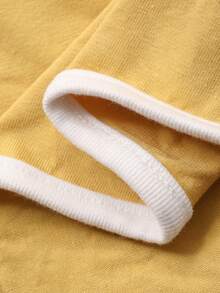 Dazy Plus Áo ngủ dài tay, phối màu tương phản, dáng rộng, xẻ tà, kiểu patchwork. - Màu vàng - Xem 3