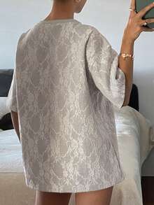 DAZY Women's Casual Lace Letter Print Short Sleeve T-Shirt, Summer - Apricot - View 5