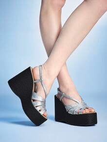 Sugerpunk Platform Sandals Women's Slippers Fish Mouth Wedge Heel Fashion Women's Shoes - Silver - View 1