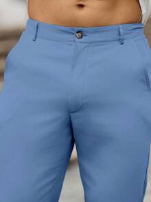 Manfinity Homme Quần dài nam trơn màu, kiểu dáng thường ngày, đa năng. - Màu xanh lam - Xem 7