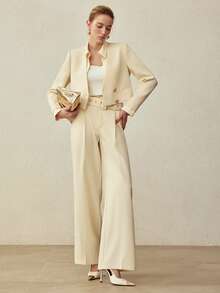 MOTF PREMIUM LOW WAIST BELTED WIDE LEG PANTS, SPRING/SUMMER - Apricot - View 7