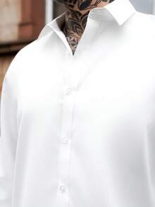 Artur Kramer Men Solid Button Front Shirt, For Husband, Long Sleeve, Plain, Work, For Fall, Old Money Style - White - View 3