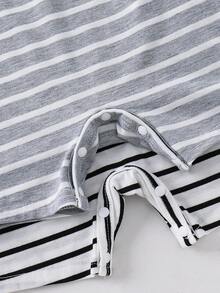2pcs/Set Baby Boy/Girl Casual Striped Contrast Color Romper Set, Suitable For Spring & Summer - Multicolor - View 5