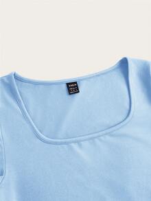 SHEIN EZwear 3件装女士短袖露脐休闲修身T恤，适合夏季基础款上衣，女士基础款T恤，3件装上衣，女士短袖上衣，基础款上衣，女士夏季上衣 - 彩色 - 查看 8