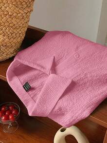 Comfortcana Women's Casual Light Pink Woven Cropped Shirt, Summer Pink Shirt Textured Shirt,Summer Top - Baby Pink - View 6