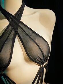 SpicyHot 一件黑色网纱露背性感连体衣 - 黑色 - 查看 5