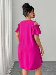 Elenzga 大码女士优雅A字连衣裙，适合派对、约会、通勤、春夏穿着，荷叶边袖设计，收腰A字廓形，修身显瘦，优雅女士上衣，新年连衣裙，中长款连衣裙，适合毕业典礼、节日、情人节、音乐节、母亲节、万圣节、感恩节、复活节、国庆节、舞会、约会、派对、婚礼、郊游等场合。 - 中紫紅色 - 查看 2