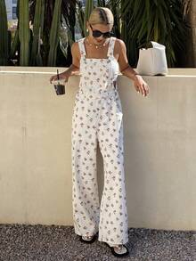 Livesso Ditsy Floral Fitted Women Denim Jumpsuit - White - View 5