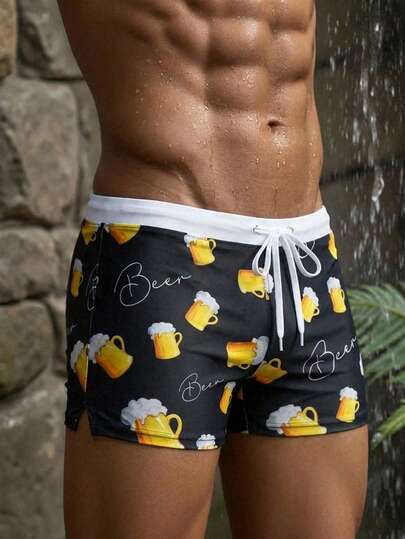 Manfinity Swimmode Men's Beach Beer Print Swim Trunks, Summer Party, Vacation Style Beachwear For Men Vacation Men Beach Shorts Beach Wear For Men Beachwear Cute Style Casual Outdoor Beach Trunks, Hawaiian BeachModeOn Men Beachwear Funny Beer Swim Shorts Men Beer Shorts Beer Swim Trunks Mens Swim Trunk Funny Mens Beer Swim Trunks Summer