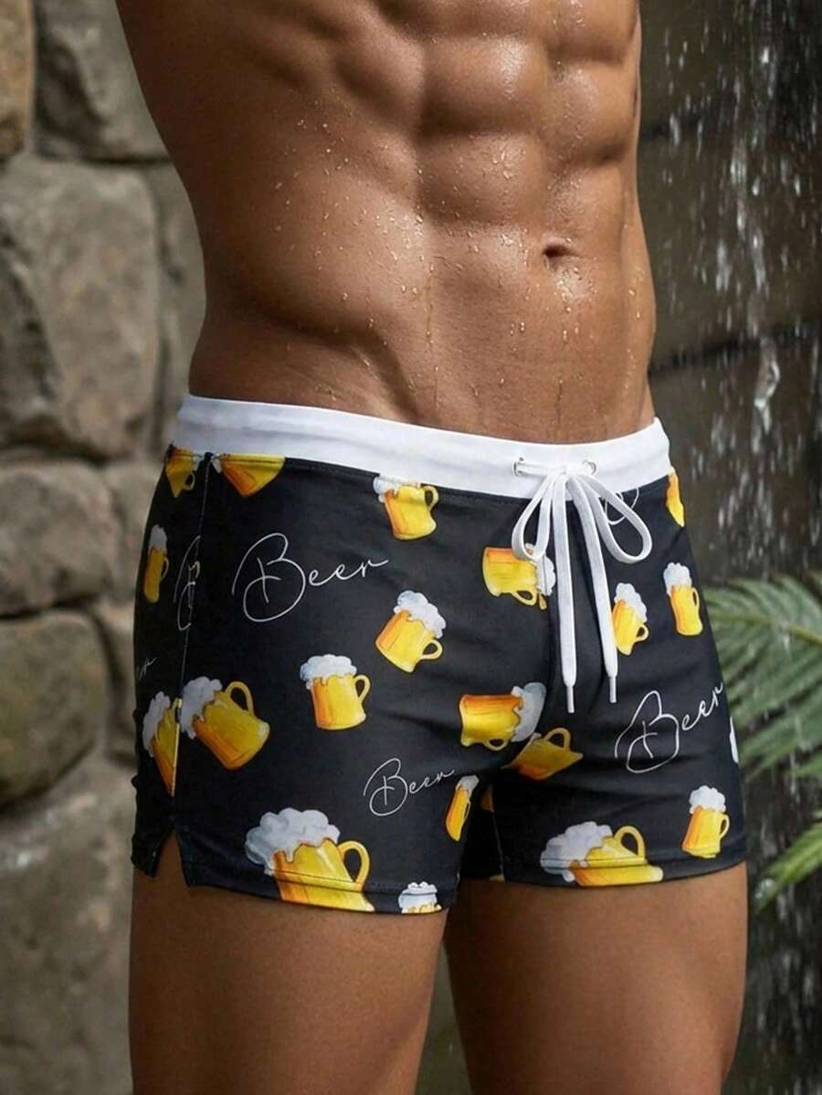 Manfinity Swimmode Quần bơi nam in hình bia, quần bơi mùa hè, quần bơi phong cách nghỉ mát cho nam, quần short đi biển cho nam, đồ đi biển cho nam, đồ bơi phong cách dễ thương, quần bơi ngoài trời thoải mái, quần bơi kiểu Hawaii, quần bơi nam in hình bia ngộ nghĩnh, quần bơi nam in hình bia, quần bơi nam in hình bia ngộ nghĩnh mùa hè. - Nhiều màu - Xem 1