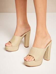 SHUZIA Round Peep Toe Ultra High Platform Heels Summer Shoes Spring Shoes Spring Break Easter Prom Heels Wedding Shoes For Christmas Valentine's Day - Beige - View 2