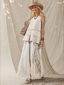 Wildy 波西米亚风音乐节美式休闲西部乡村风纯色无袖背心，女士春夏日常、通勤、户外活动必备波西米亚时尚单品 - 白色 - 查看 7