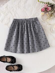 Young Girl Gray Bow Pleated Ruffle Hem Skirt, Elegant And Fashionable For Spring/Summer - Grey - View 2