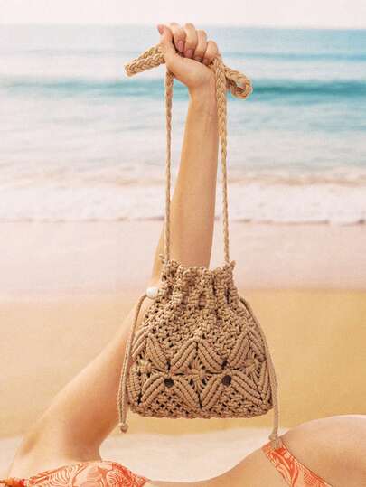 Swim Mod Handwoven Small Crossbody Bag For Women, New Woven Messenger Bag, Niche Beach Casual Shoulder Bag, Mini Square Envelope Bag, Crossbody Bag, Suitable For Beach Resort