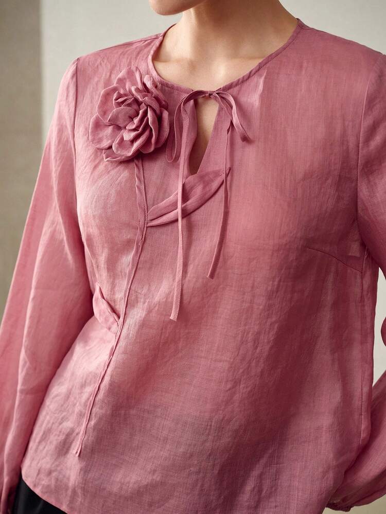 WOMEN'S LOOSE CHIFFON BLOUSE WITH 3D FLORAL DESIGN, ELEGANT AND CASUAL, SUITABLE FOR SUMMER