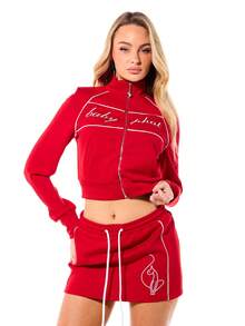BABYPHAT Women's Cropped Full Zip Track Sweatshirt With Front Text And Back Logo Design In Retro Style - Red - View 1