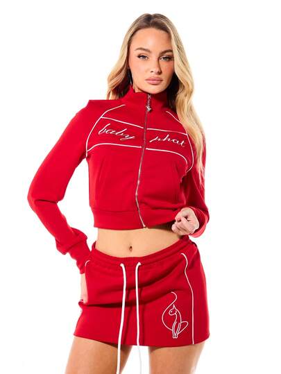  Women's Cat Letter Print Mandarin Collar Cropped Sweatshirt BABYPHAT