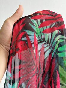 Swim Lushoire Plus Size Women Random Print Short Sleeve Loose Long Beach Cover Up - Multicolor - View 5